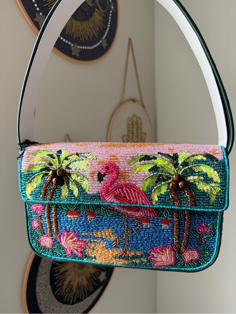 Staud beaded palm beach flamingo Tommy shoulder bag - Picture 2 of 6